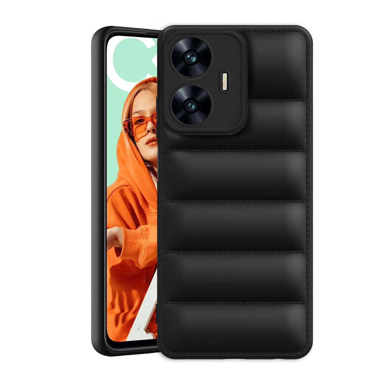 Amazon Brand - Solimo Puffer Case Camera Protection Soft Back Cover for Realme Narzo N55 |Realme C55 - Black - Rubber (B0CQT8S8T5) Amazon Price History, Amazon Price Tracker