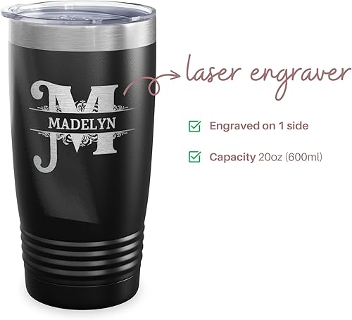 Miniatura 2 de Vaso con monograma con nombre de letra dividida grabado con láser, taza de viaje inicial con nombre, regalo personalizado para mujeres y hombres,