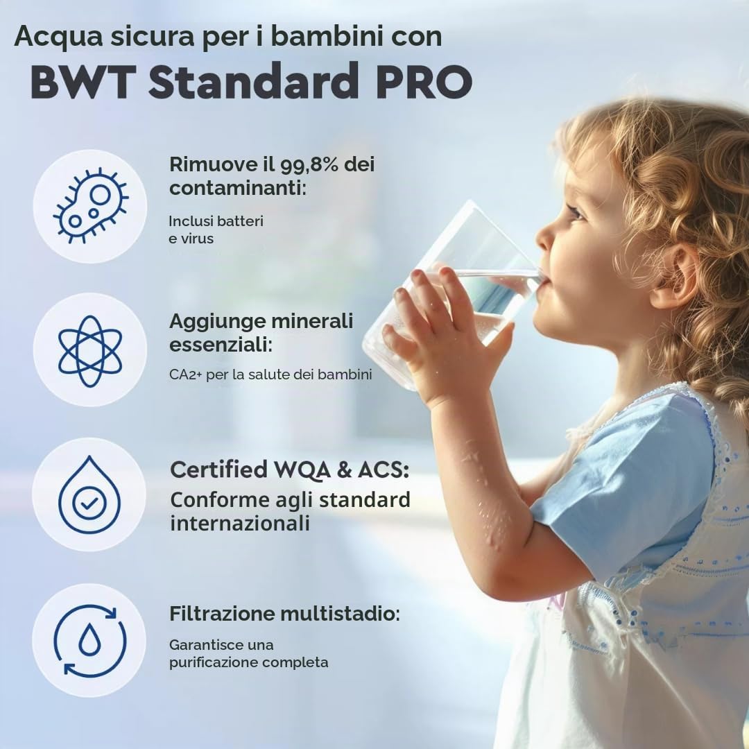 Sistema ad osmosi inversa domestico BWT MO575MBWT – Senza pompa per una pressione in ingresso di 3-6 bar – 5 stadi con REMINERALIZZATORE – 75 GPD, portata di 11,8 L/h, serbatoio da 12 L