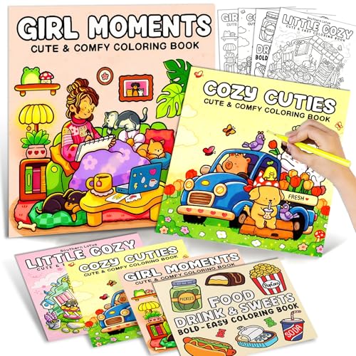 Coloring Book Gift Set for Adults and Kids(4 Books 40 Pages Each) Thick Paper Single-Page Design Bold and Easy Simple and Big Designs for Relaxation Featuring