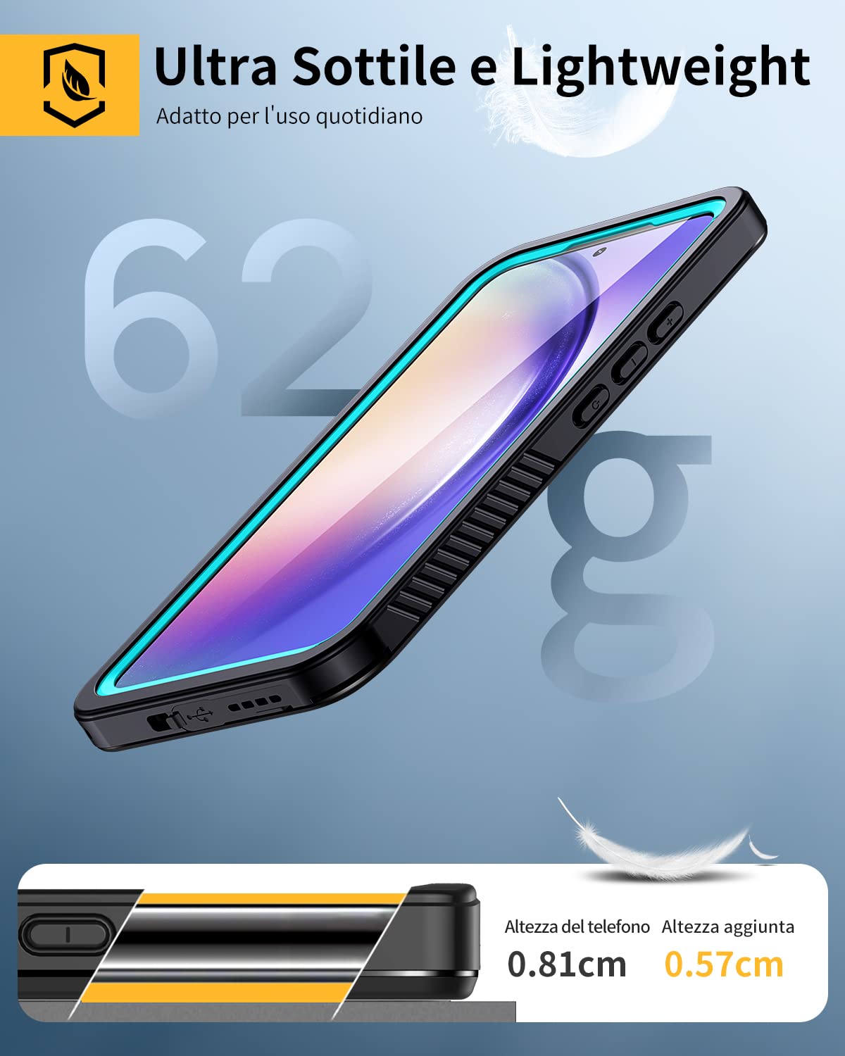 Lanhiem Cover Per Samsung Galaxy A54 5G Impermeabile IP68 Waterproof e 360 Gradi Protezione Custodia Subacquea Antiurto Rugged con Full Body Military Protezione dello Schermo per Samsung A54 6,4",Blu