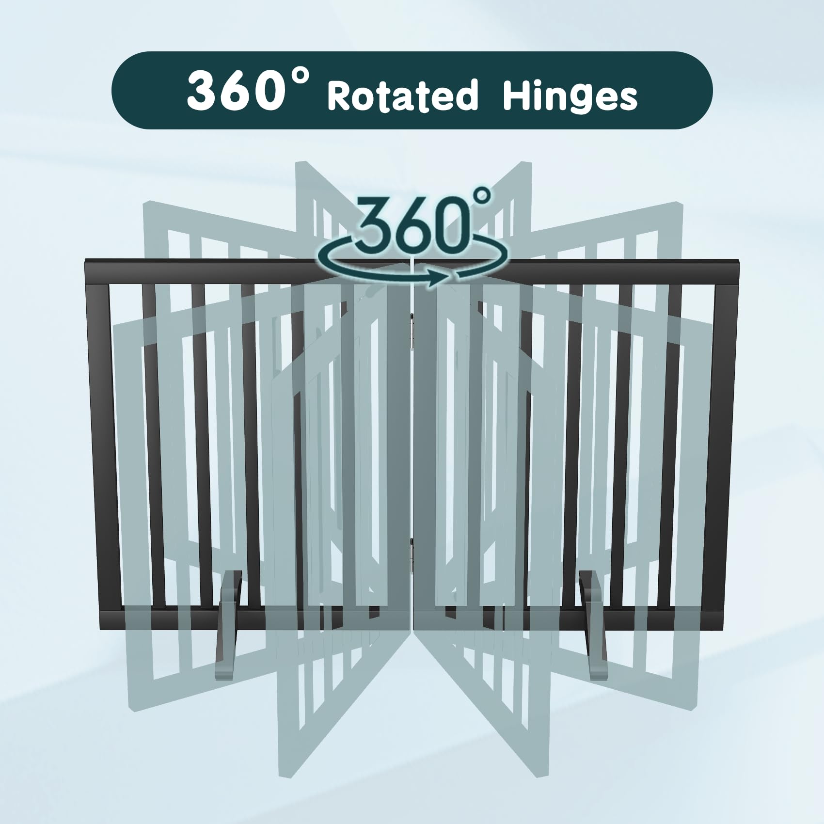 Semiocthome Freestanding Pet Gate with 2 Stands, Bamboo Dog Gates for Doorways, Foldable Indoor Puppy Gate Safety Fence for Stairs, 60cm Height-2 Panels Fully Assembled - Black - 4