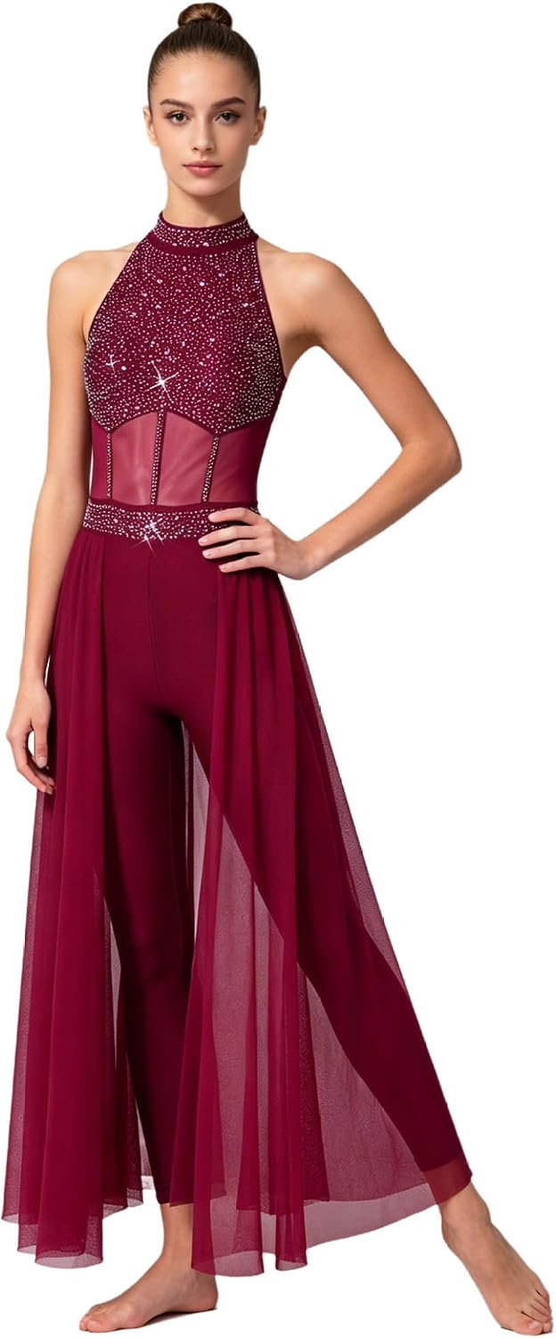 Women Lyrical Dance Jumpsuit One-piece Dance Unitard