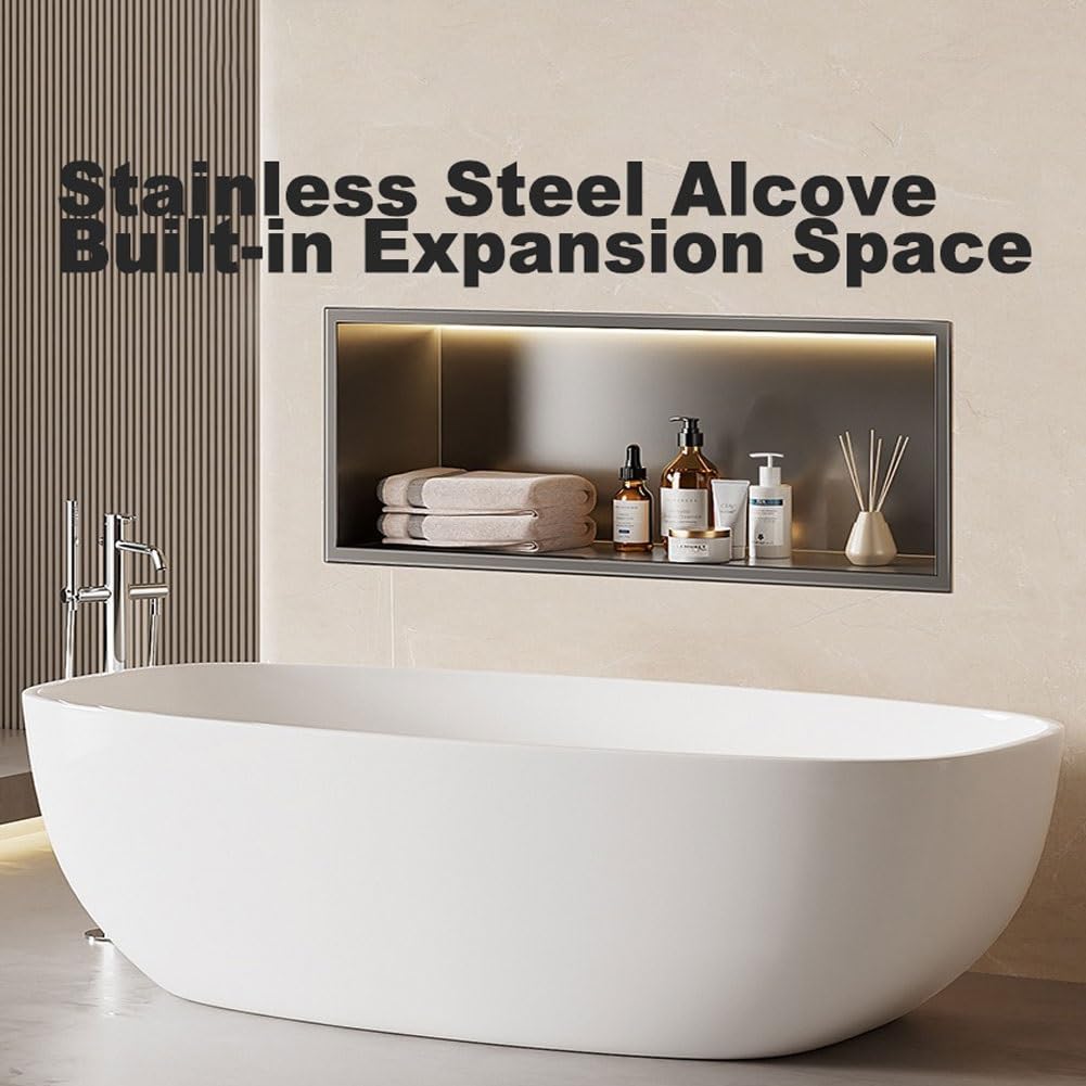 Inserto da parete a nicchia per doccia, grande, 70 x 28 x 12,5 cm, mensola portaoggetti per bagno, organizer nero durevole per rinnovamento