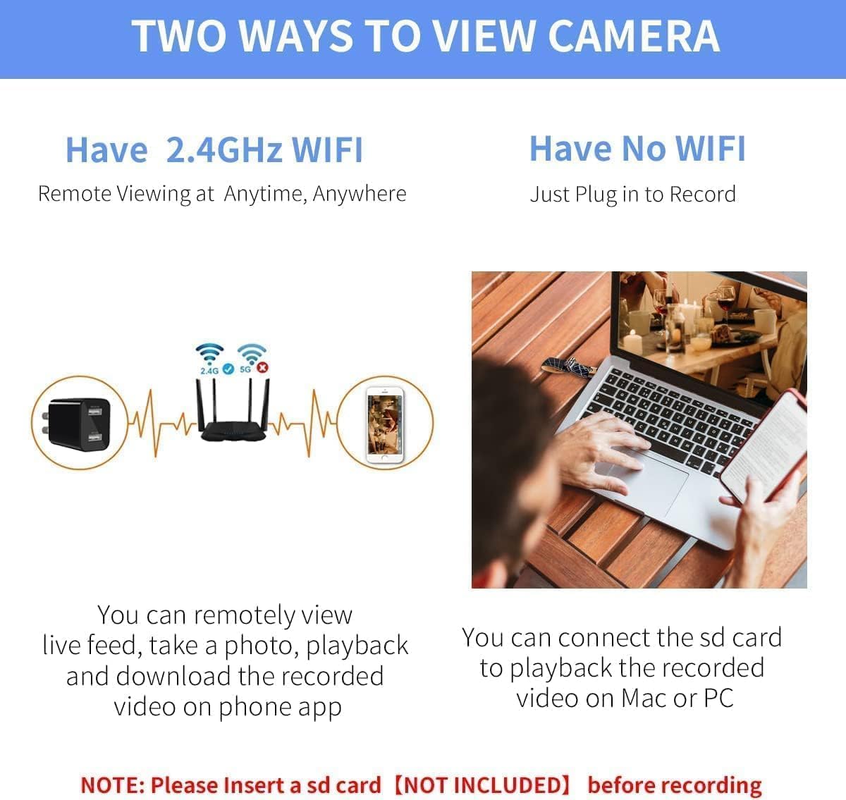 DDLC Dual USB Charger Camera Securities WiFi HD 1080P Security, Night Vision, Plug Cams Adapter Motion Detection from Anywhere (Dual USB Charger) 2