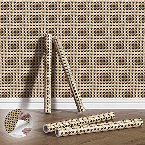 Selbstklebende, entfernbare Tapete for Abziehen und Aufkleben, Rattan-Tapete, 45 × 300...