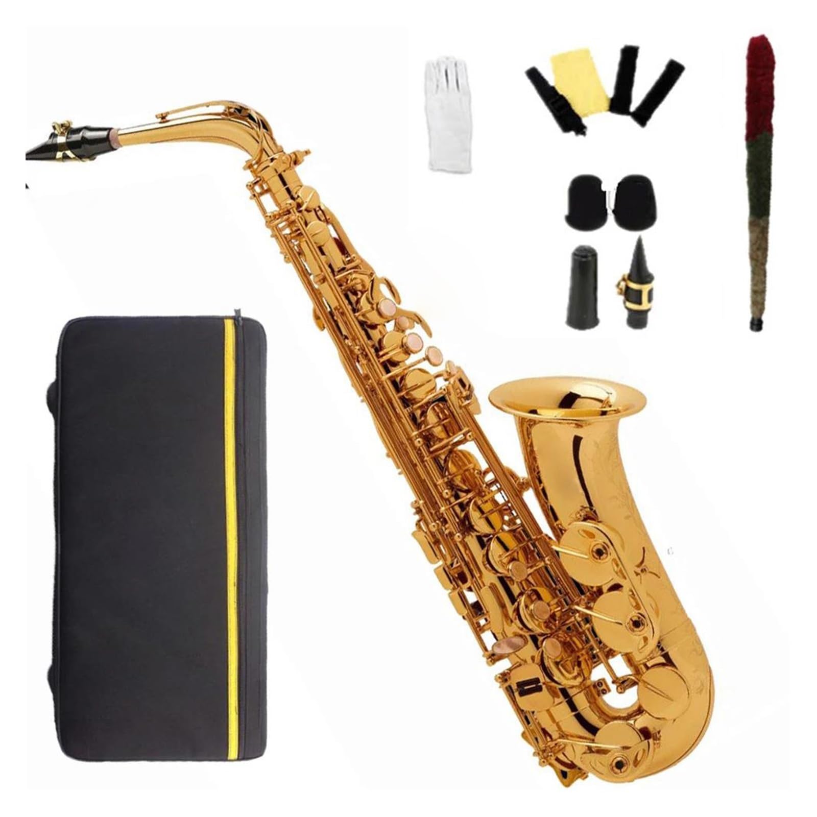 Sassofono Contralto In Mi Bemolle Laccato Oro Strumento Professionale In Ottone Con Astuccio Per Ance E Bocchino Sassofono