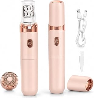 Facial Hair Remover for Women, 2-in-1 Epilator & Shaver with LED Light | Rechargeable wet & dry design for face, upper lip, chin, legs and bikini; portable rose gold body with cleaning brush.
