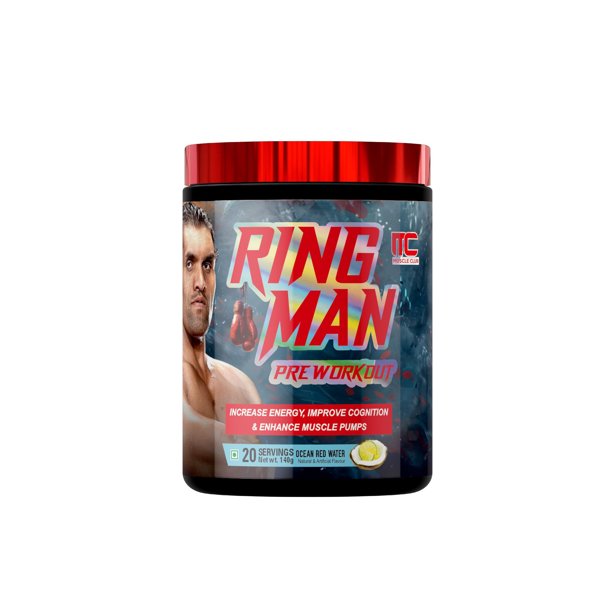 Muscle Club Ring Man Pre-Workout Ocean Red Water Flavour | AMP Powered | By The Great Khali | High Stim Preworkout with 2000mg Beta-Alanine & 200mg Caffeine | Energy & Focus Booster-image-27