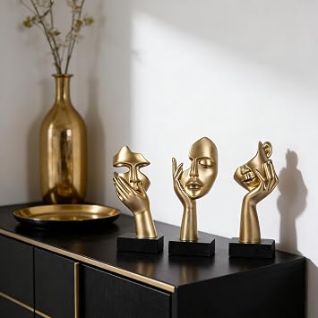 3 PCS Thinker Statue, Golden Black Abstract Art Sculpture Modern Home Decoration Desktop Decoration Christmas New Year Gift (3 Pcs Gold)