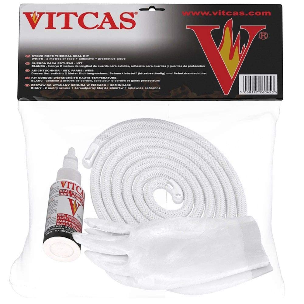 VITCAS Stove Rope Replacement Kit-10mm Dia.White Fire Rope+Adhesive