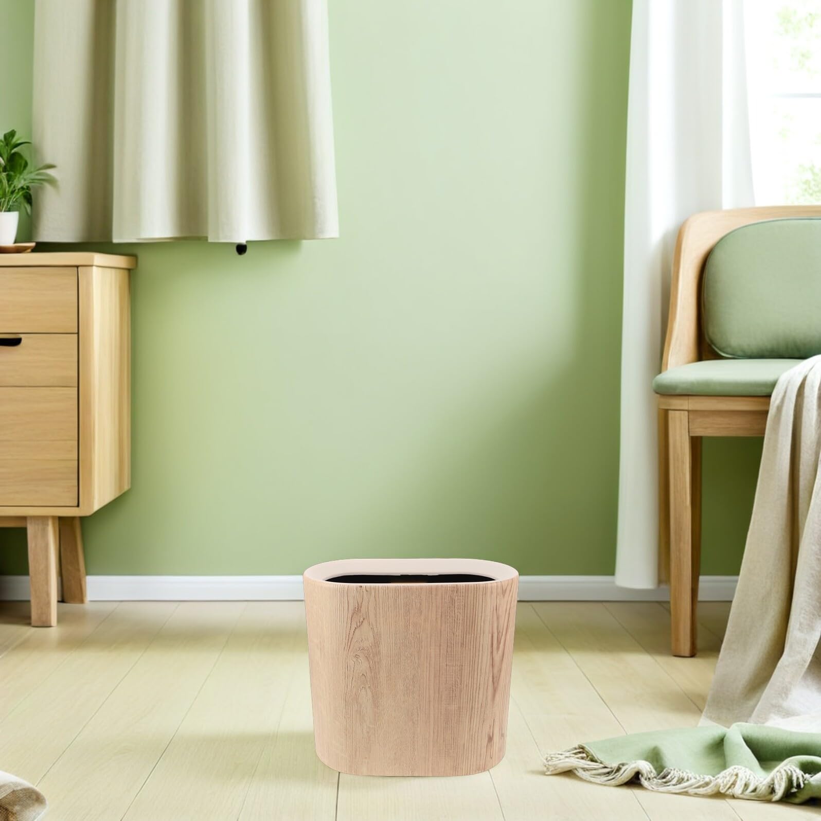 Pattumiera con Coperchio Sigillato Cestino per Carta Effetto Legno Adatto Spazi Stretti Camera da Letto Ufficio e Bagni Colore Beige