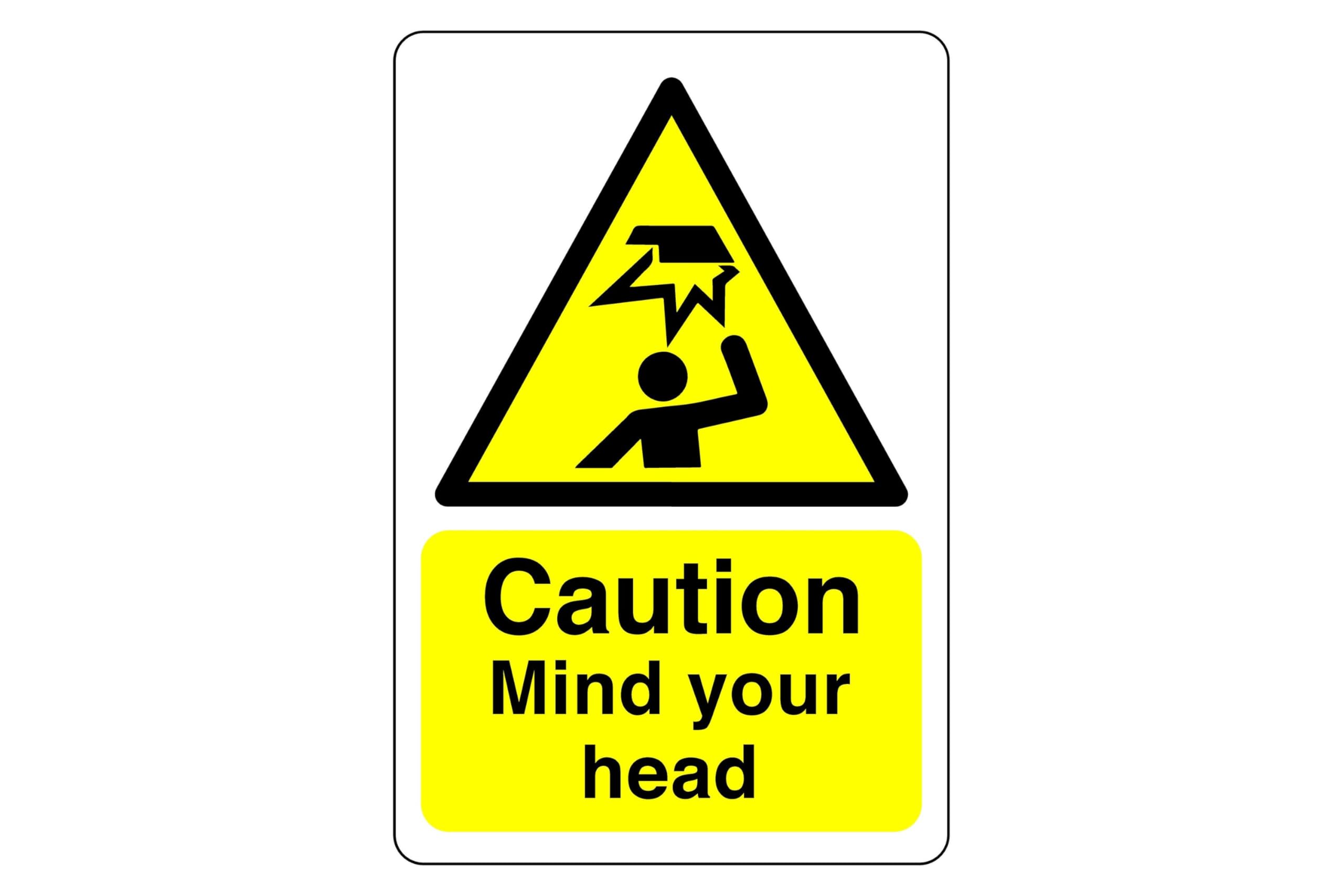 Caution mind your head sign- 3mm Aluminum Dibond high-visibility and durability for indoor/outdoor usage (300mm x 200mm) Ensures Safety Within 7m Viewing Distance.
