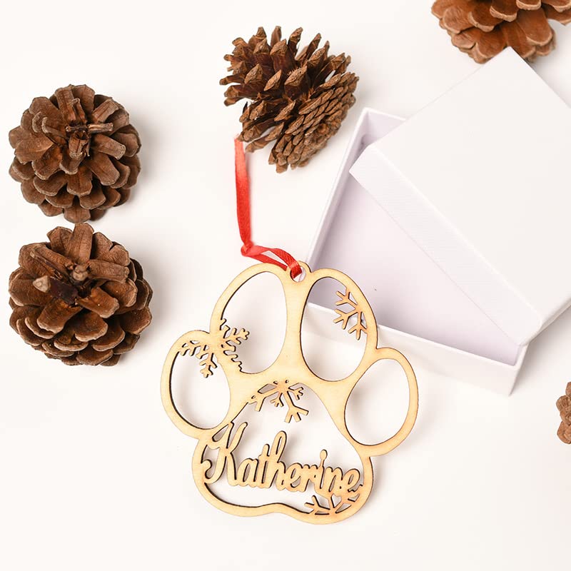 WEIYOUDP Personalisierte Hunde- und Katzenpfoten-Ornament aus Holz, für Weihnachtsbaum, Hundepfotenabdruck, personalisierbar (Engelsflügel)