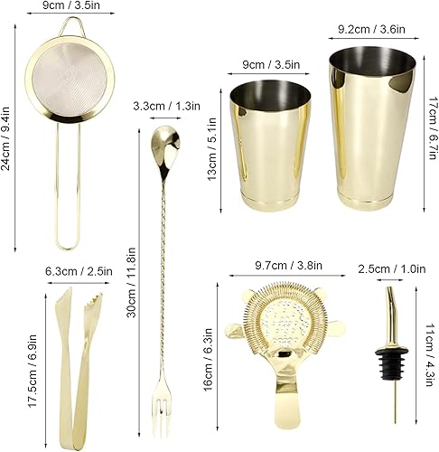 Miniatura 5 de BestAlice Juego de coctelera de 11 piezas, kit profesional de coctelería boston, mezclador de bebidas de vino de acero inoxidable, herramientas de