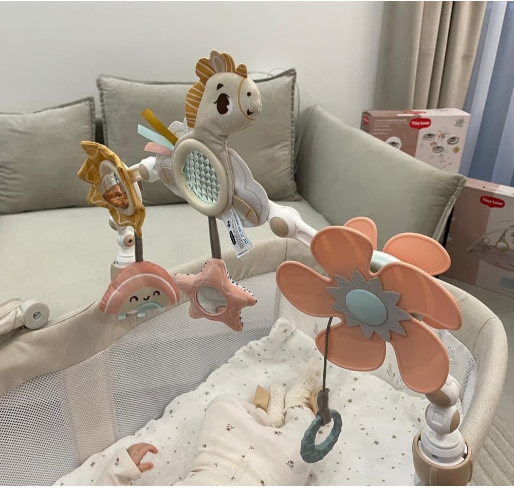 Tiny Love Arche d’éveil Sunny Stroll avec 6 Jouets activés par bébé, dès la Naissance, Clips réglables compatibles avec la Plupart des poussettes, Mobile Musical Magique, Unicorn Wonderlands
