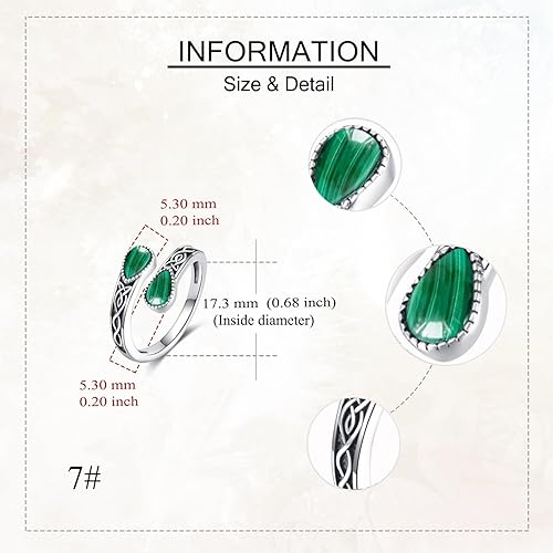 Miniatura 3 de Anillo de plata de ley 925 con cuchara celta de ágata musgo, turquesa, piedra lunar, piedra lunar, malaquita, ajustable, regalo de joyería vintage
