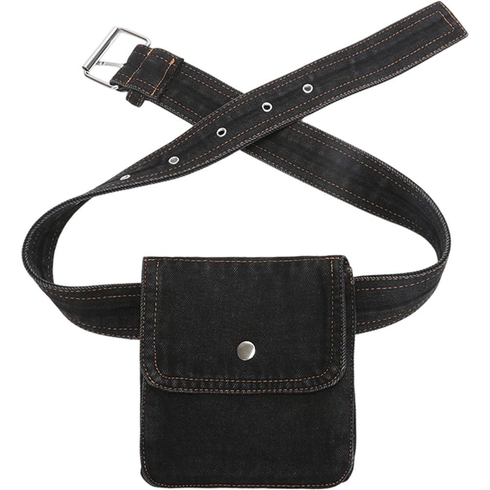 Lpitoy Denim Fanny Pack for Women Men, Casual Belt Bag Hiking Bum Bag with Adjustable Strap, Small Waist Purse for Running Sports Travel