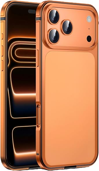 Case for iPhone 17 Pro Max 6.9", Near-Original Bare Feel Metal Frame Matte Anti-Fingerprint Back, Slim, Lightweight, Signal-Friendly Segments, Orange