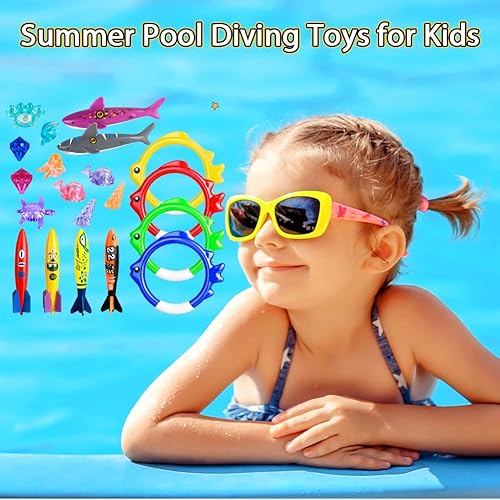 Miniatura 2 de RISTALGIC Juguete de buceo para piscina, conjunto de juguetes para niños pequeños, adultos, familia con gemas de torpedo, anillos de buceo de