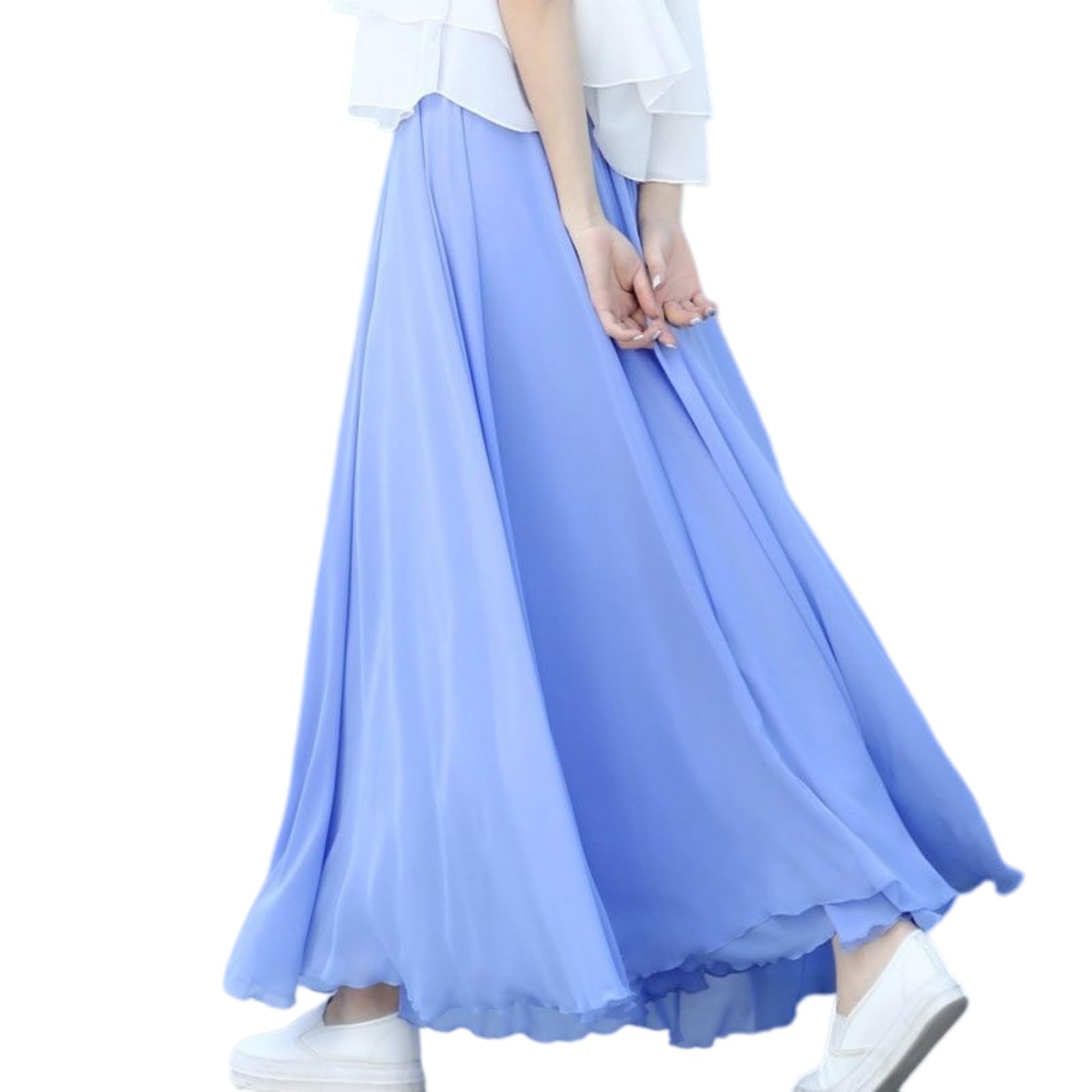 Robe Femme Femmes Haute Taille Chiffon Maxi Jupe Flowy Full Circle Long Danse Élégante Casual pour L'été-Ice Blue-m