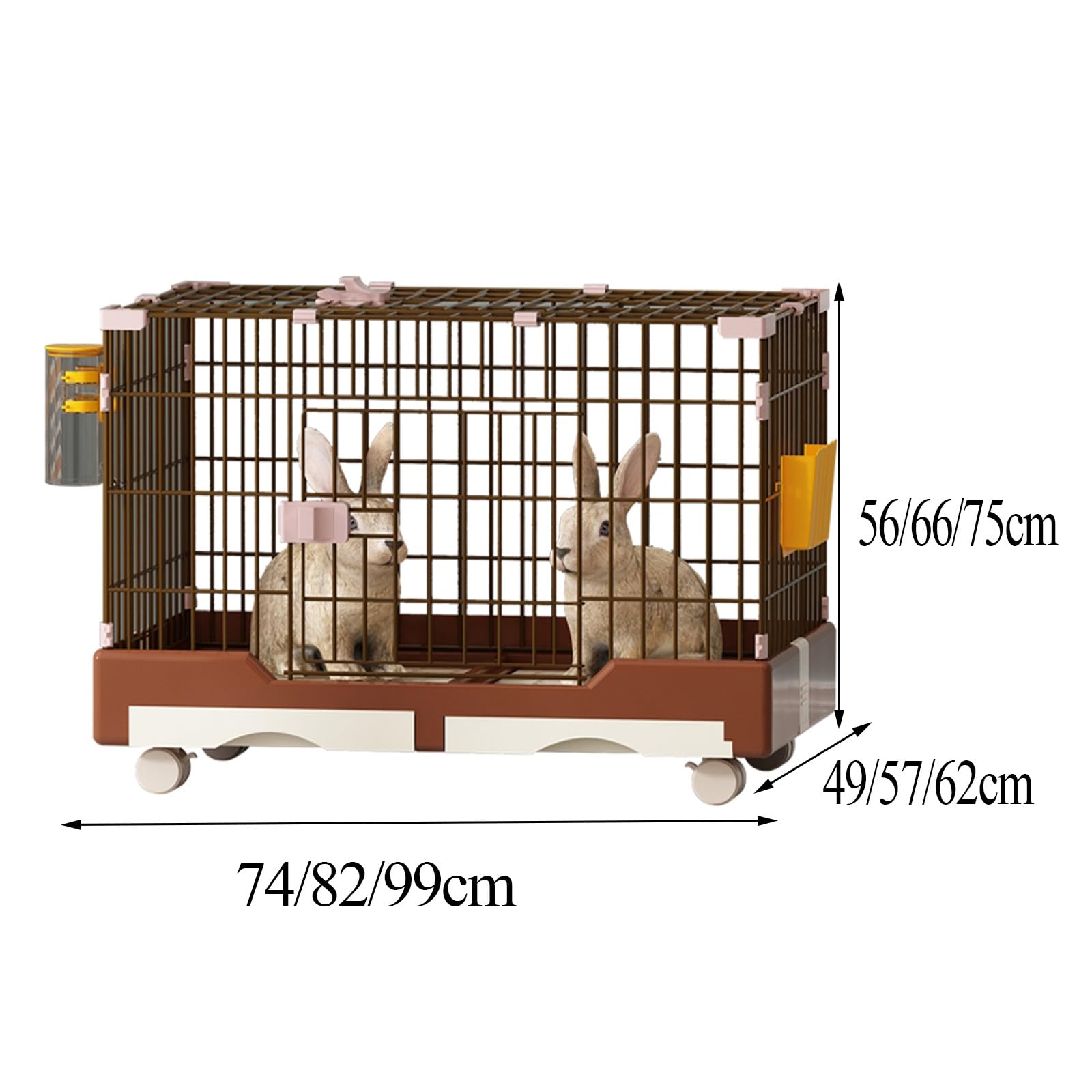 Jaula Conejo Grande Exterior con Ruedas Jaula para Conejos Pequeños con Bandejas Extraíbles, Conejera for 2 Conejitos for Animales Pequeños Fácil de Limpiar(Brown,82 * 57 * 66cm)