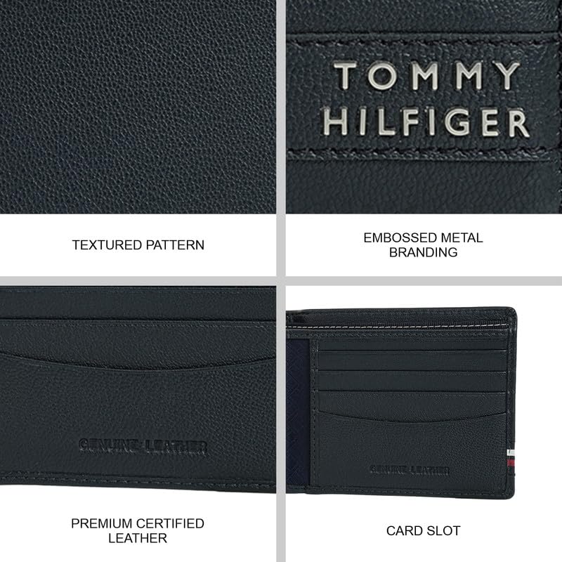 Image of Tommy Hilfiger Men's Forcados Passcase Wallet - Navy | Solid Textured Leather | Removable ID Case| Purse for Men | Ideal for Gifting