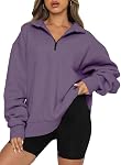 BLENCOT Half Zip Oversized Sweatshirt for Women Long Sleeve Solid Color Drop Shoulder Fleece Workout Pullover XS-3XL