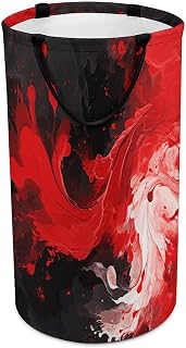 Large Capacity Laundry Basket Freestanding Collapsible Hamper | Moisture‑proof Dirty Red Black White Abstract Clothes Basket With 2 Side Handles for Dorm, Laundry Room, Bathroom
