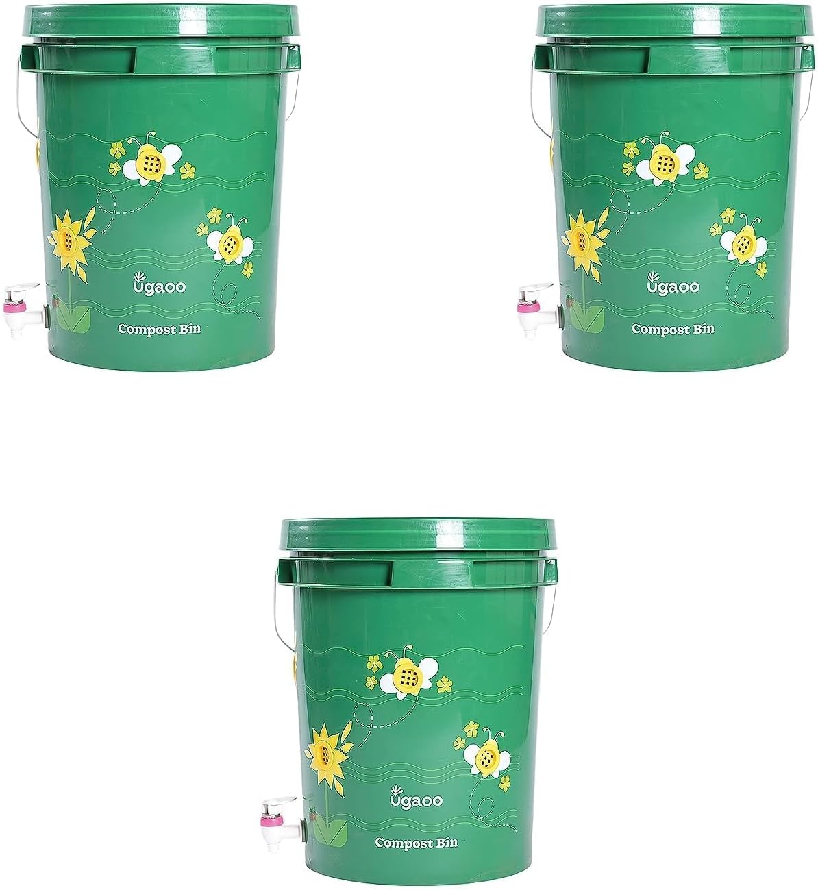 UGAOO Home Compost Bin for Home & Kitchen Waste, 20 Litre Bins - Set of 3