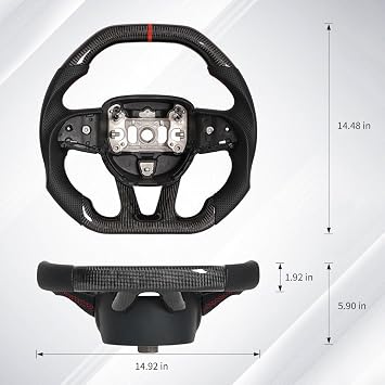 Flat-bottom Steering Wheel, Preforated Leather Grip Carbon Fiber Steering Wheel Compatible with Dodge Challenger/Charger/HellCat 2015-2020 SRT