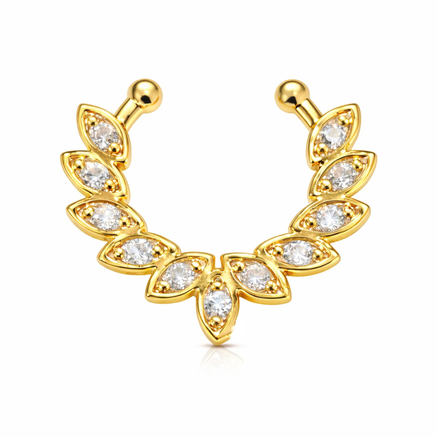 vama FASHIONS 18K Gold Plated Anti Tarnish Without Piercing AD Stone Septum Nose Ring Clip On Horsehole Shape Nose pin Nath Lightweight Fake Hoop Nosering for Women & Girls-picture-23