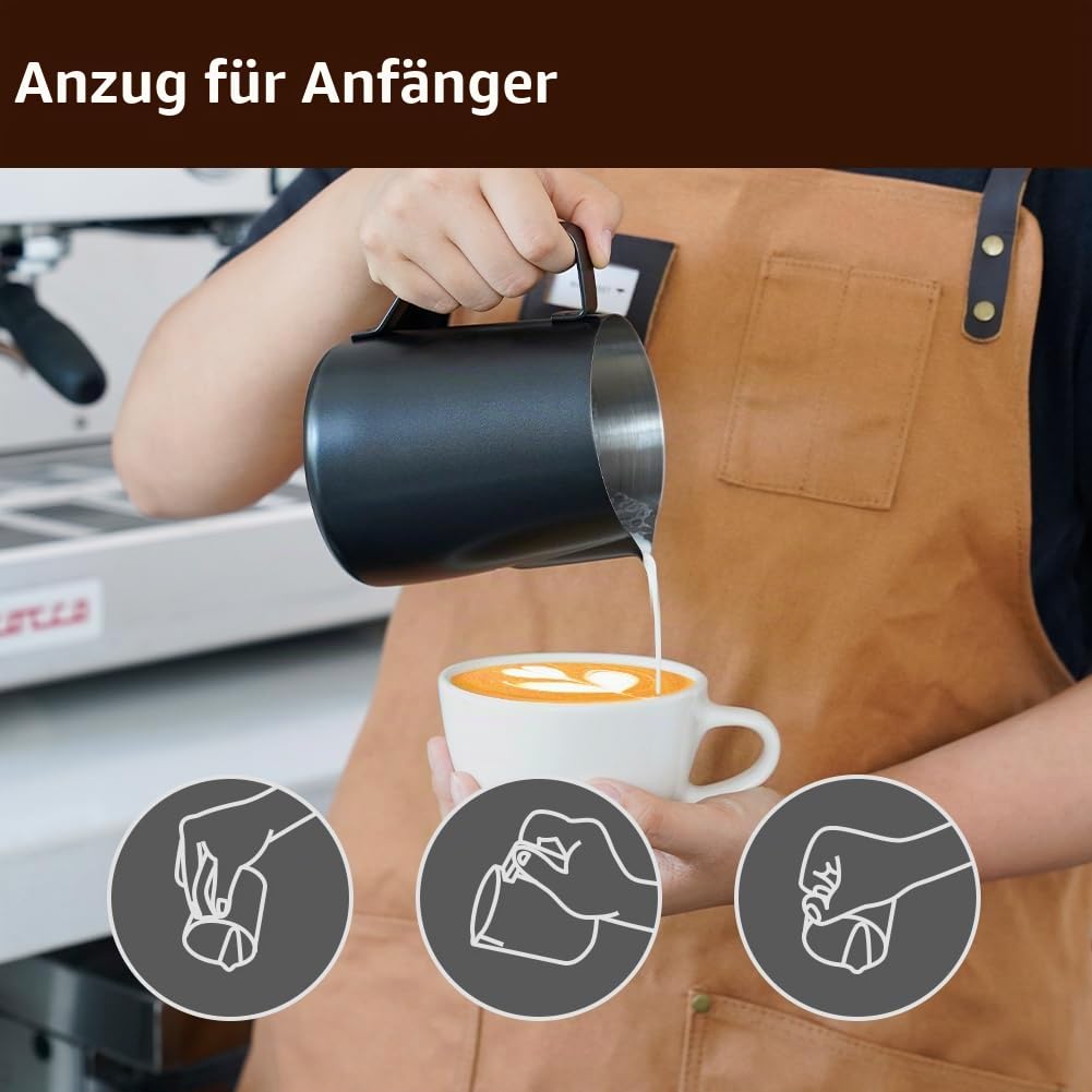 watchget Milchaufschäumkrug aus Edelstahl 20oz/600ml - Espresso-Dampfkrug für Cappuccino, Latte Art, Kaffeemaschinen-Zubehör, Milchkännchen, Kaffee-Aufschäumer-Becher, Schwarz