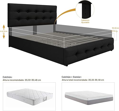 Miniatura 7 de TTVIEW Base de cama Queen con 4 cajones de almacenamiento y cabecera ajustable, cama de plataforma tapizada con diseño capitoné, fuerte soporte de