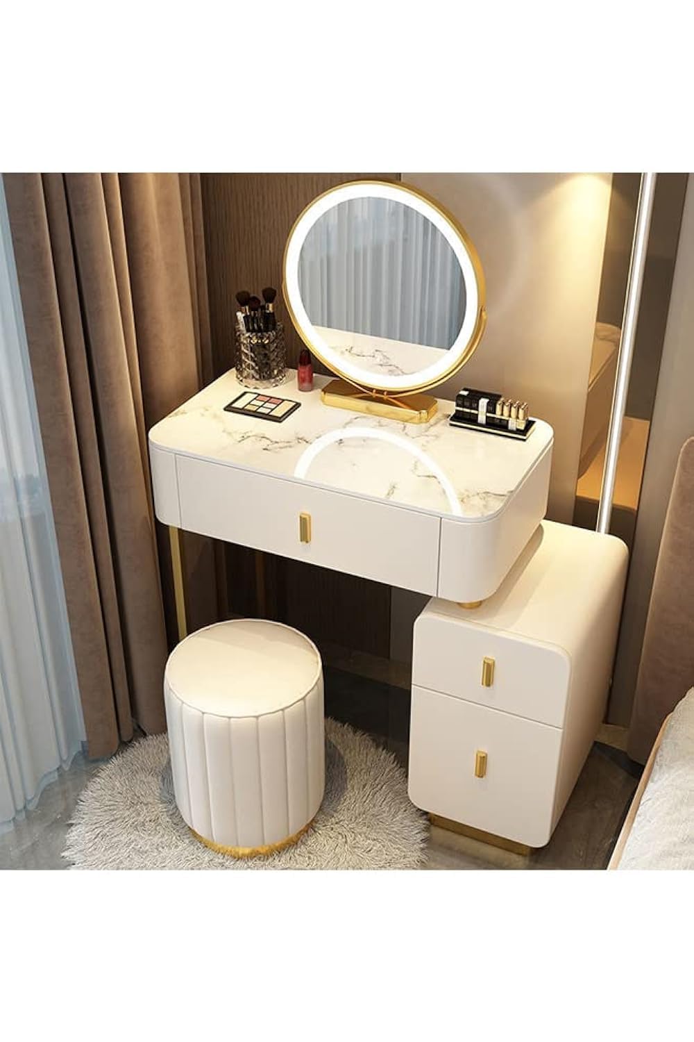 Makeup Vanity Table Dressing Table Flip Mirror With Drawers And Chair 70 CM