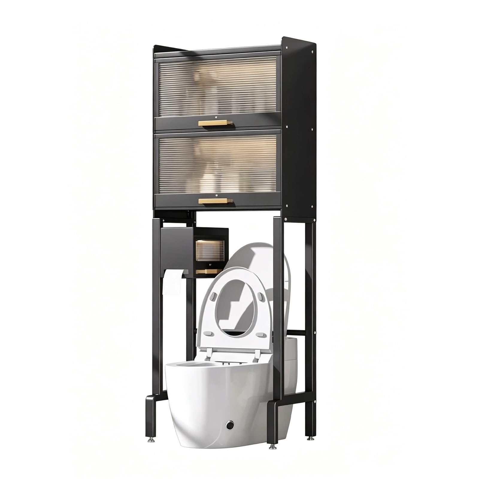 Over the Toilet Storage Cabinet Bathroom Organizer, Stable Anti-Tip Design & Adjustable Shelves, Narrow Space Saver for Restroom(Black 3-Tier w/Tissue 20.47x10.24x61.81in)