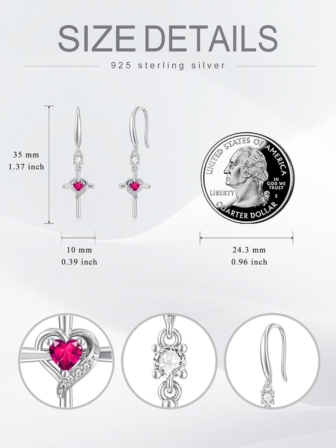 Seiyang Cross Birthstone Earring 925 Sterling Silver Cross Dangle Drop Earrings with 12 Months Birthstone Birthday Jewelry Gifts for Women Mom Her