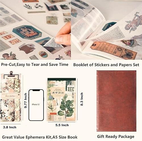 Miniatura 6 de Dwpetzo 4 rollos de calcomanías de PET para diario, cinta de acuarela para álbumes de recortes con calcomanías de citas, kit de álbumes de recortes,