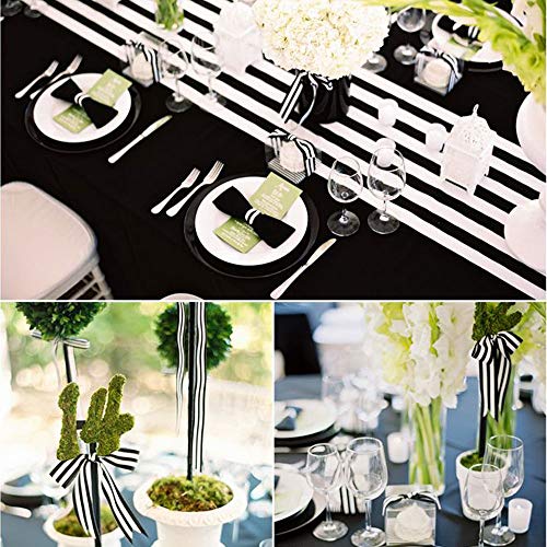 Disposable Table Covers, Etsamor 3Pcs 54" X 108" Checkered Plastic Tablecloths Black And White Stripe Print Tablecloths For Birthday Parties, Picnics, Weddings And Other Special Occasions #TOP3