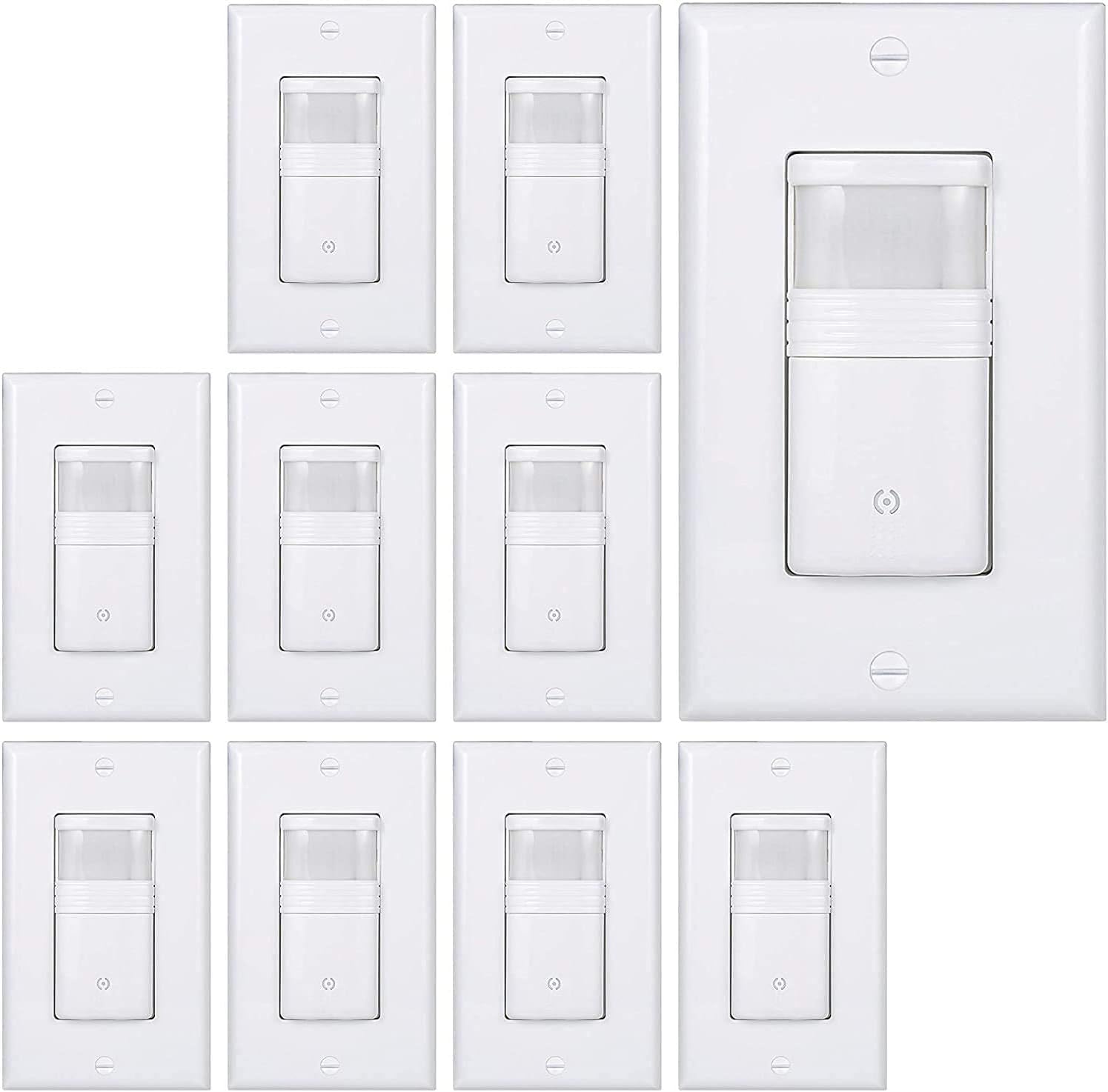 10 Pack Motion Sensor Light Switch, Neutral Wire Required, Single Pole Only (Not 3-Way), Indoor in-Wall Occupancy Sensor with Wall Plate, Adjustable Timer, Title 24, UL Certified, White