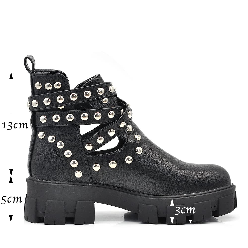 IF Fashion Scarpe da Donna Stivali Stivaletti Biker Fibbie Borchie Primaverili Traforati GR-6608