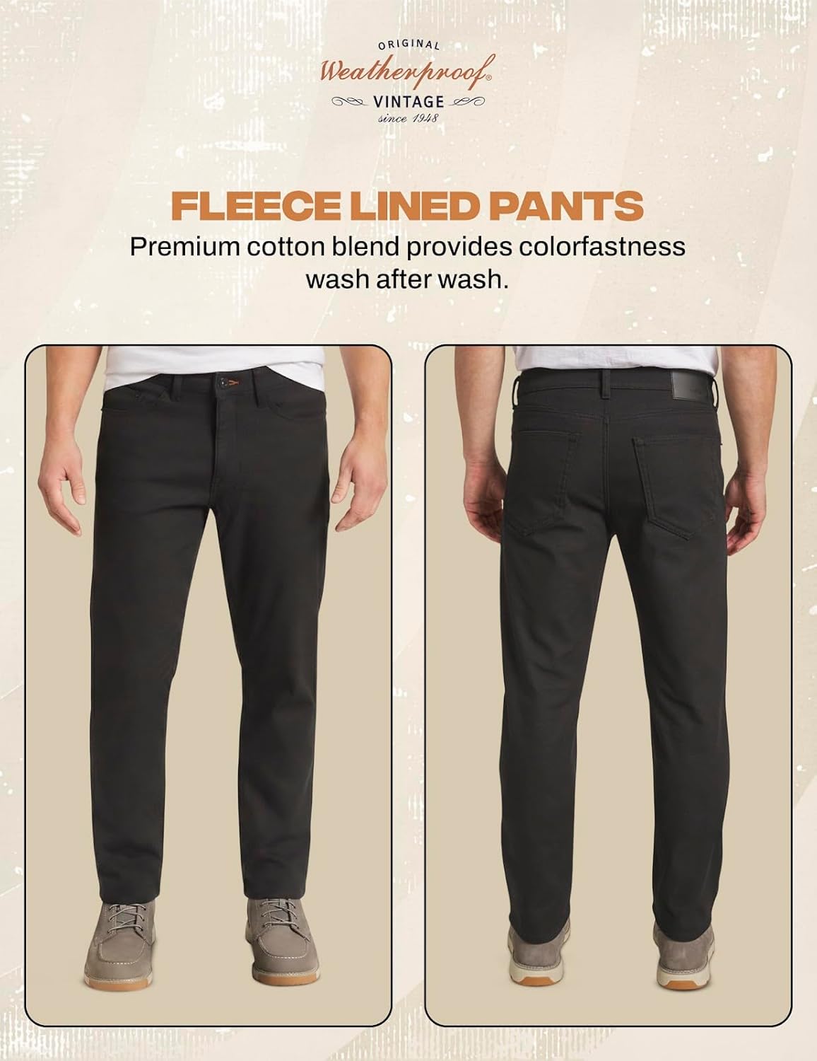 Weatherproof Vintage Fleece Lined Pants Men's - Regular Fit | Soft & Warm, Cold Weather Insulated Canvas Winter Pants for Men - Image 3