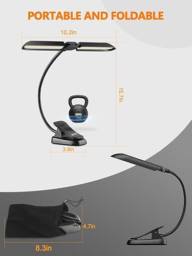 Miniatura 5 de Vekkia Luz de soporte de música súper brillante de 64 LED, lámpara plegable recargable con clip, portátil profesional de 5 brillos × 3 temperatura