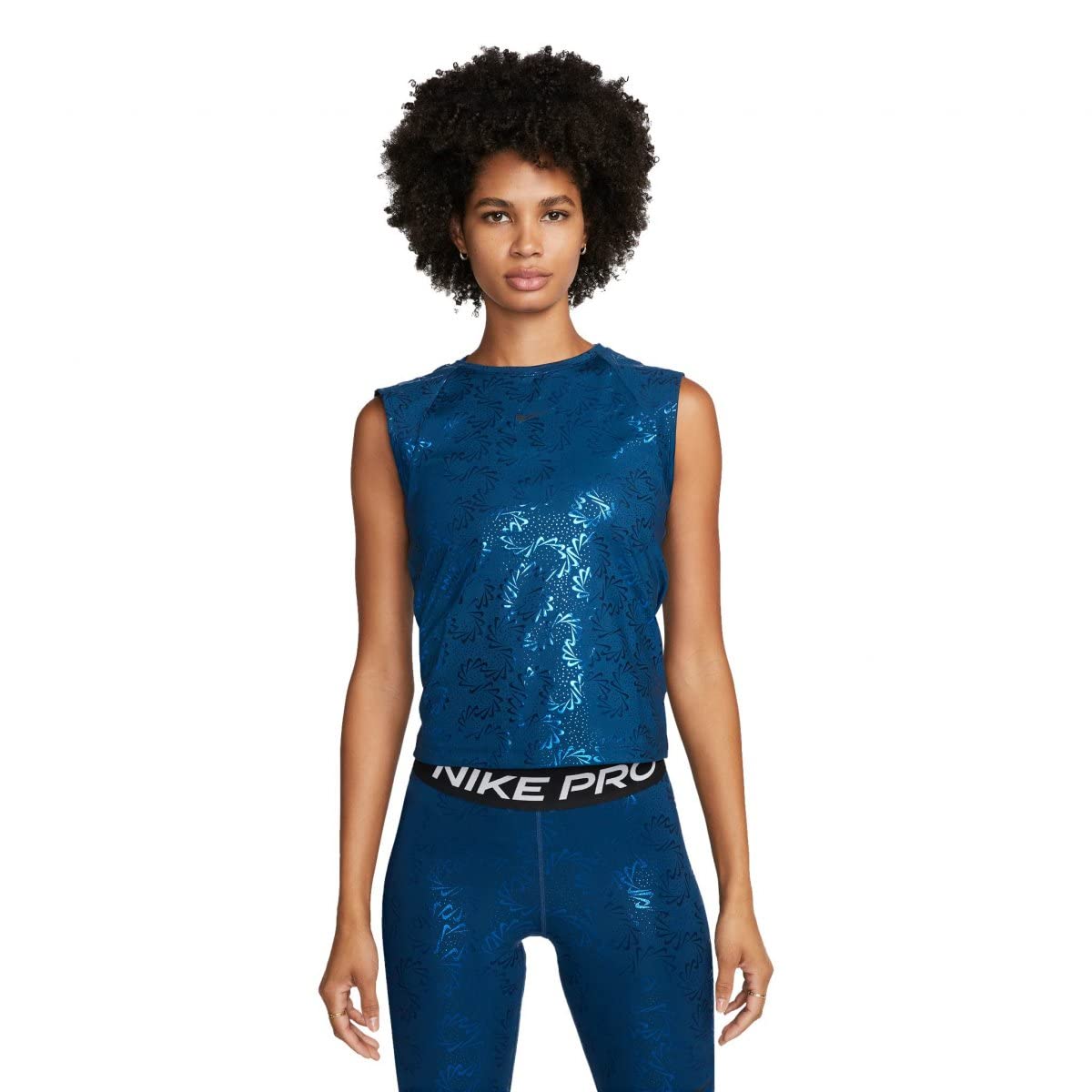 Nike DQ6174-460 W NP DF SS Top Sparkle T-Shirt Donna Blue Taglia S