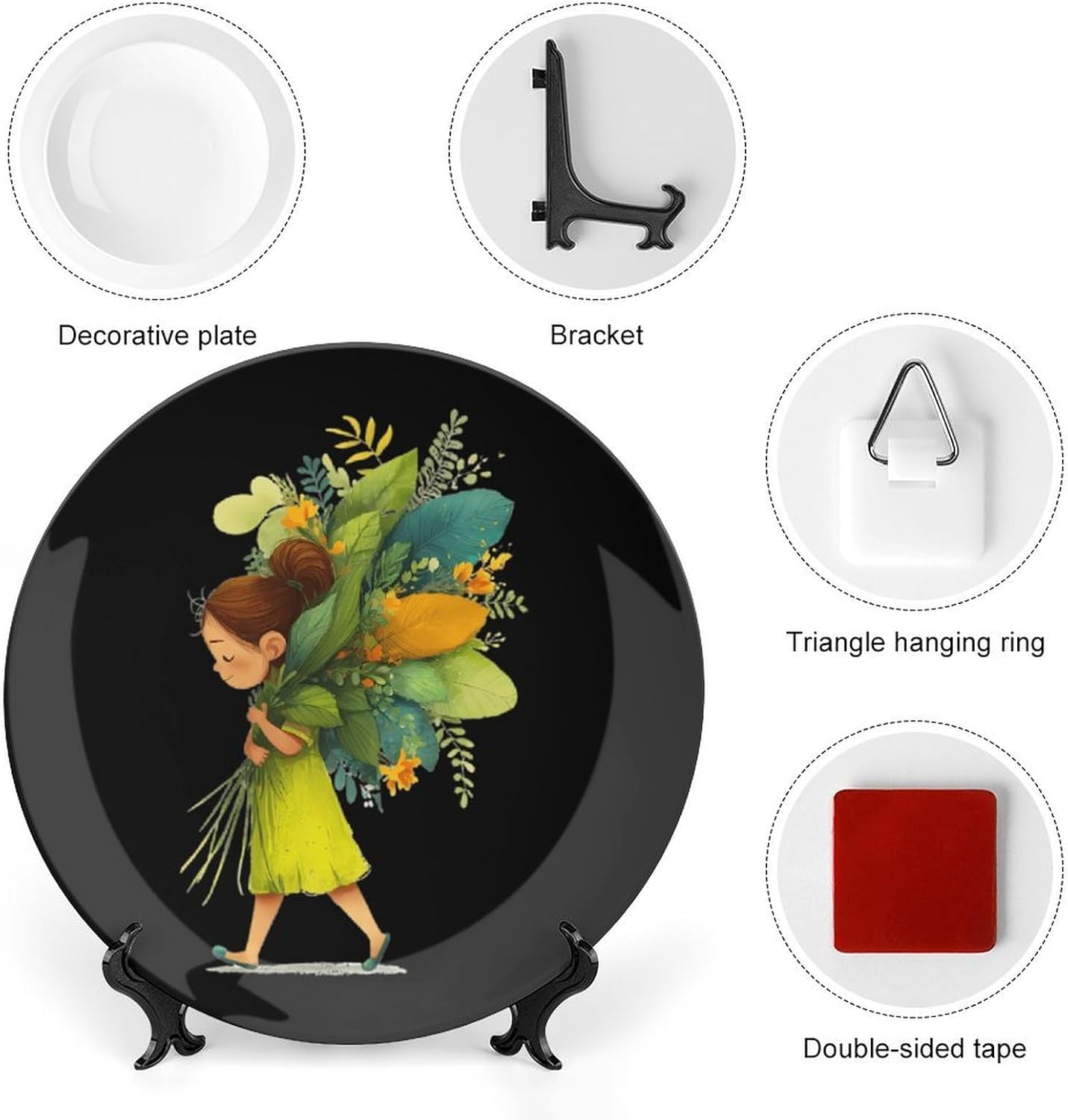 Bouquet Girls Flowers Decorative Plates for Display Ceramic Plate Tray with Stand Hanger Home Decor