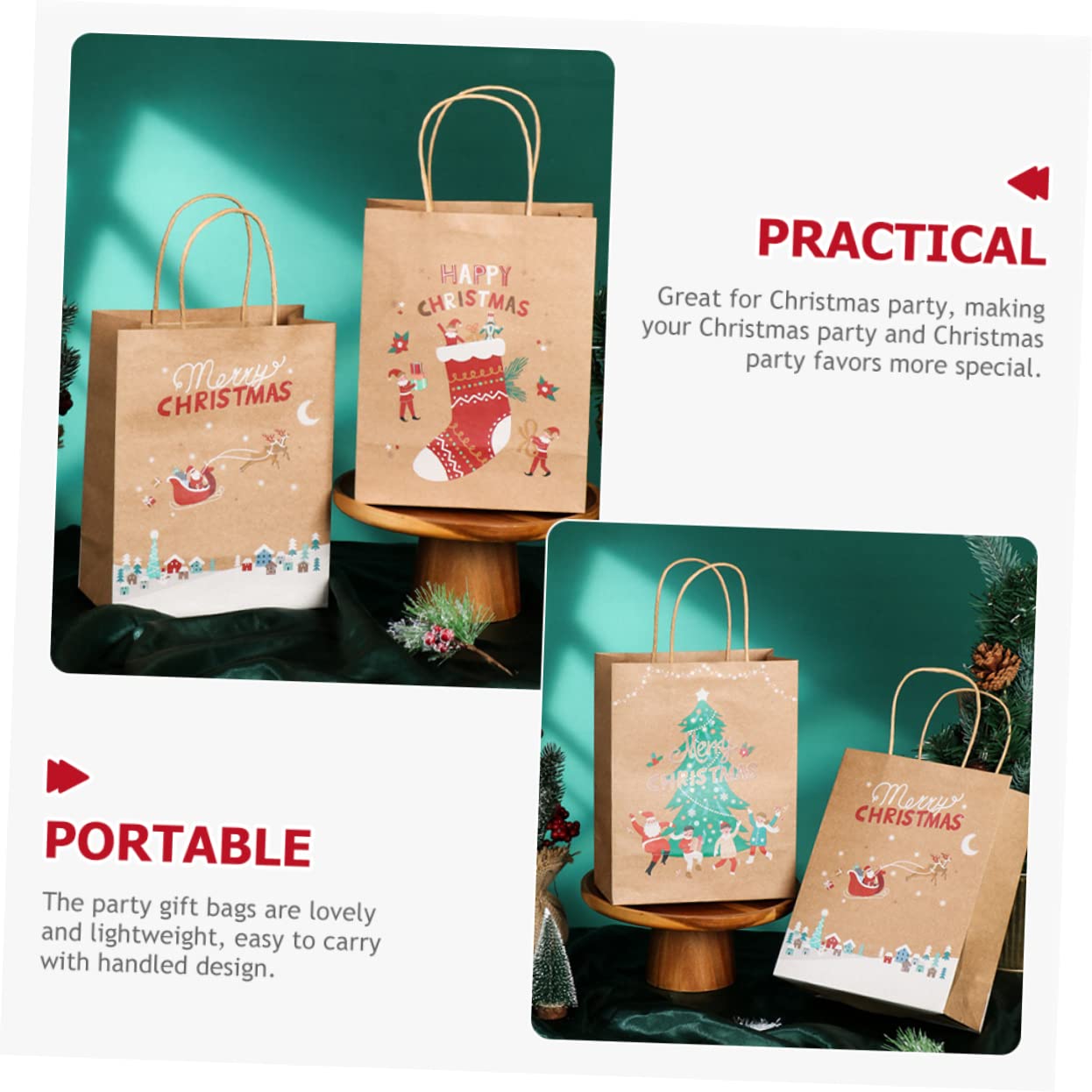 HAPINARY 25pezzi Borse Di Carta Per Natale Sacchetti Manici Per Regali Festivi Decorativi e Chic Per Feste Di Natale e Favors Stampa Tematica
