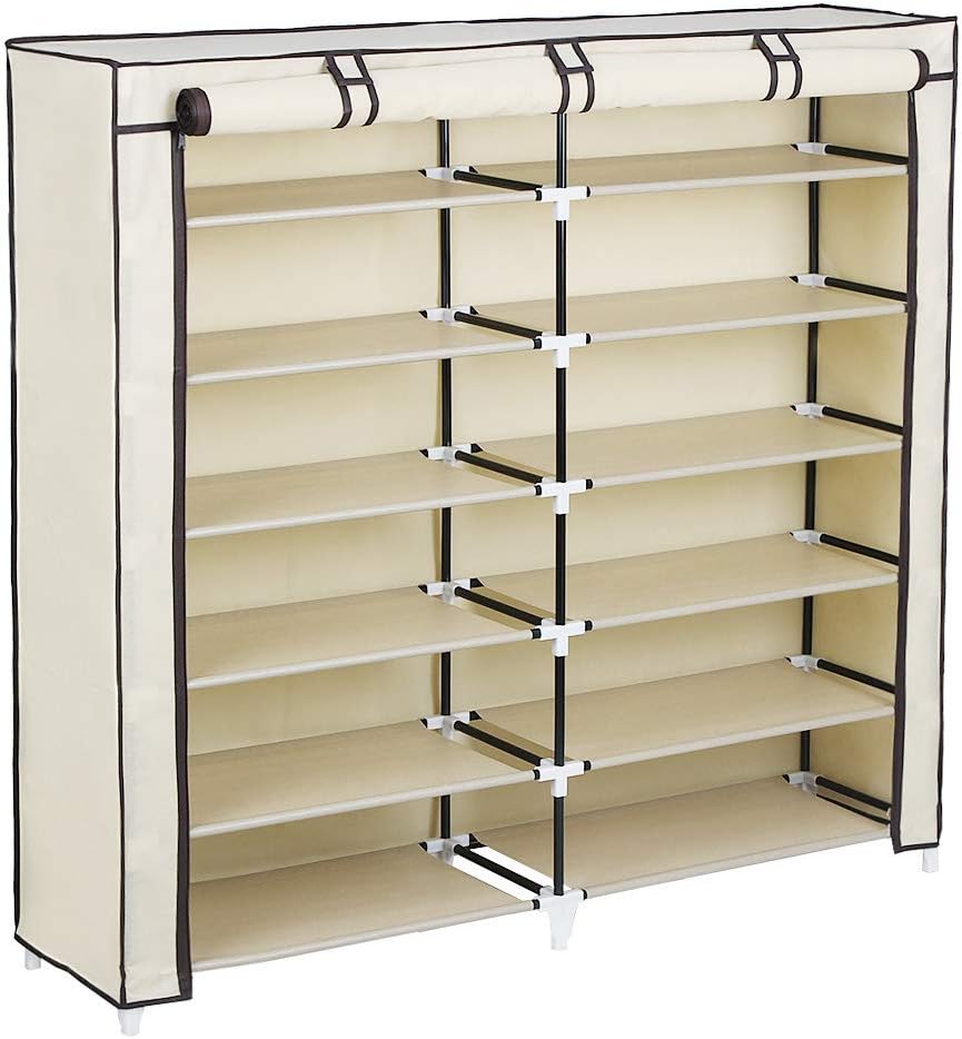 SONGMICS 7-Tier Shoe Rack with Dustproof Cover, Shoe Cabinet, Closet Storage Organiser, for 36 Pairs of Shoes, in Living Room, Bedroom, Hallway, Beige RXJ12M