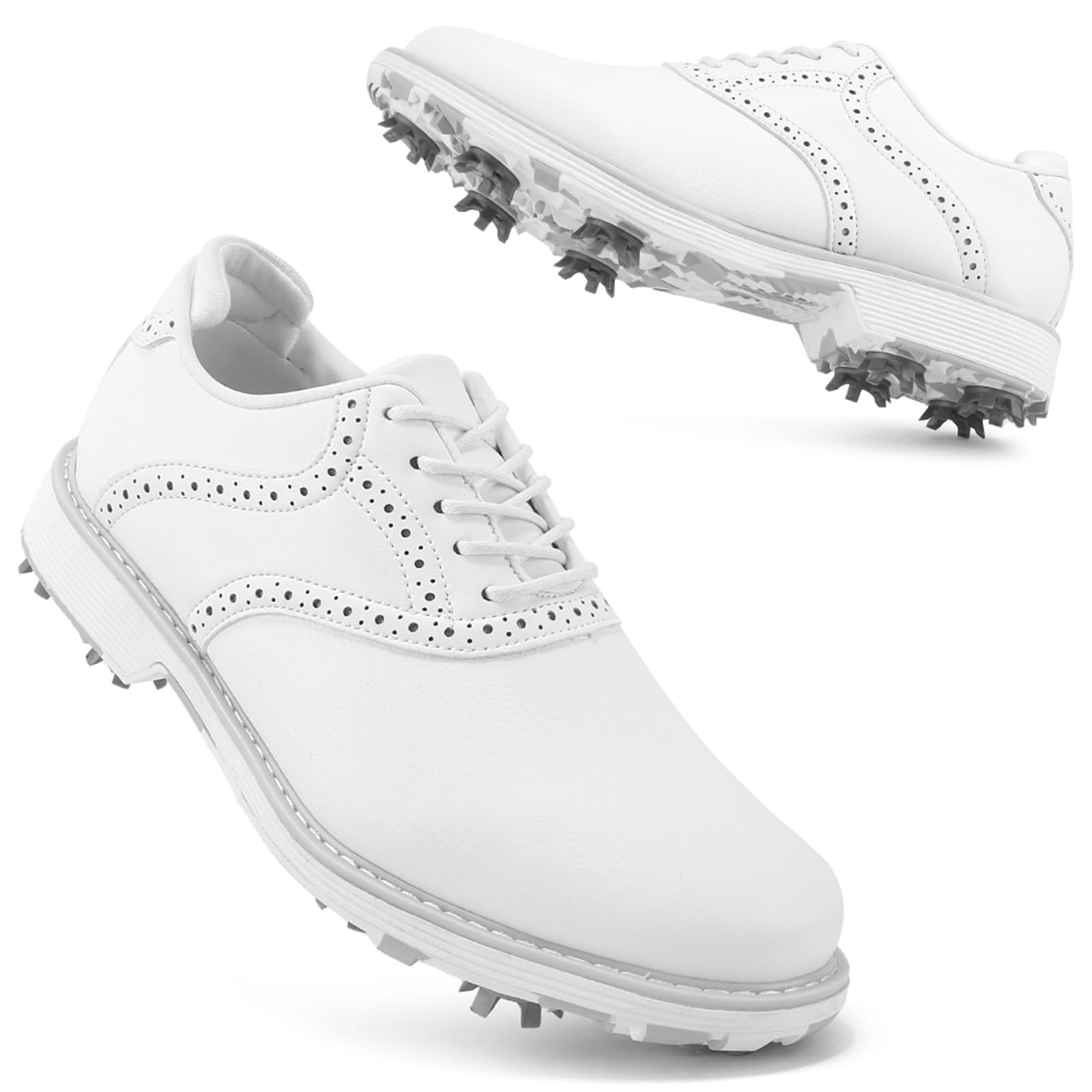 Scarpe da Golf Spikes da Donna Impermeabili da Lavoro da Golf in Pelle con Lacci Antiscivolo