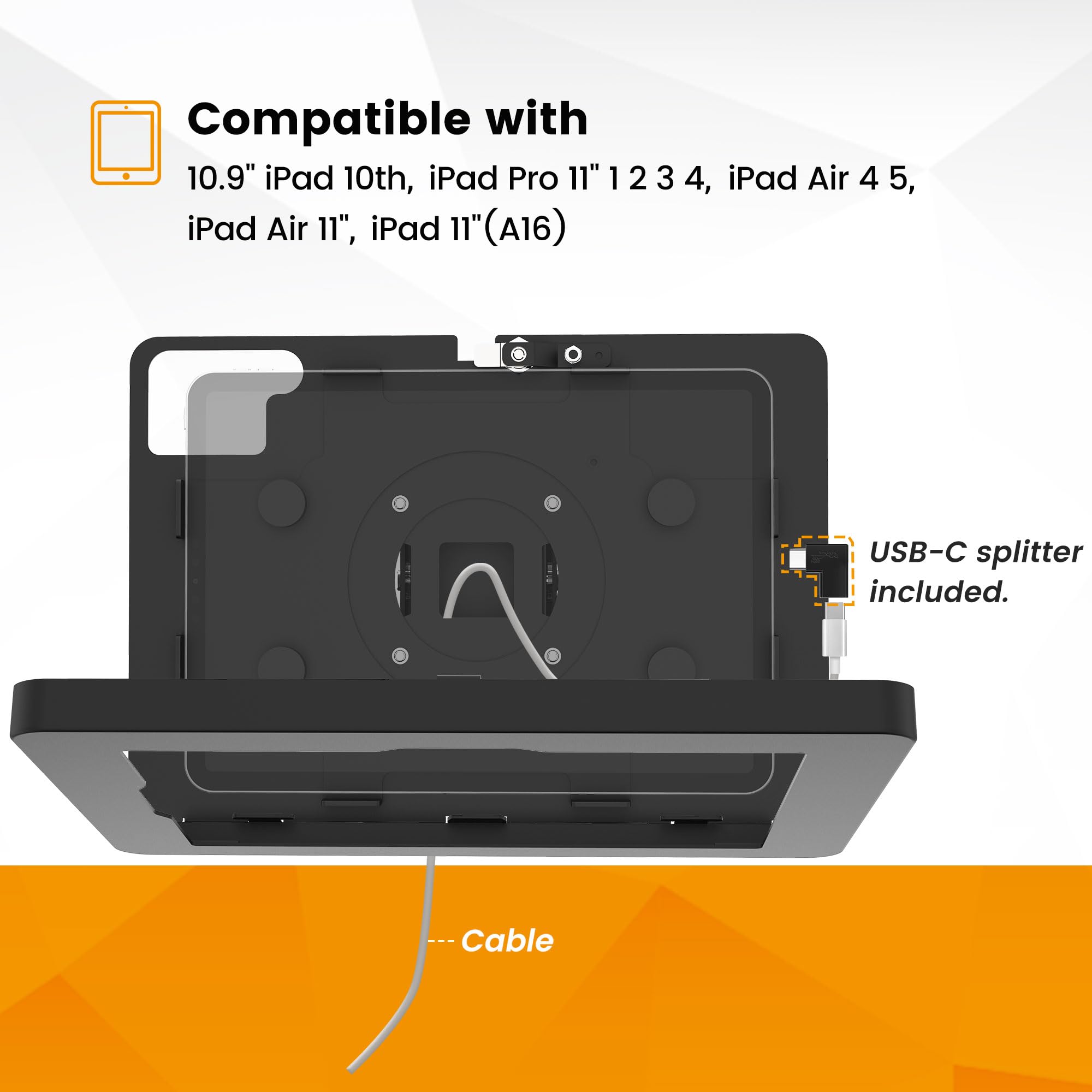 Support mural pour tablette compatible avec iPad 10e génération 11", Pro 11" 1 2 3 4, Air 4 5, Air 11", iPad 11" (A16) - BSW101BA