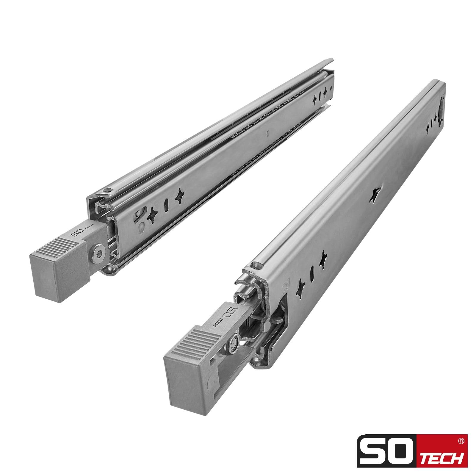 1 paire SOTECH coulisses pour charges lourdes VarioSlide KV2-100-H53-L1100-EH 1100 mm avec fonction de verrouillage/déverrouillage avec levier gris Coulisse à sortie totale pour charges lourdes,